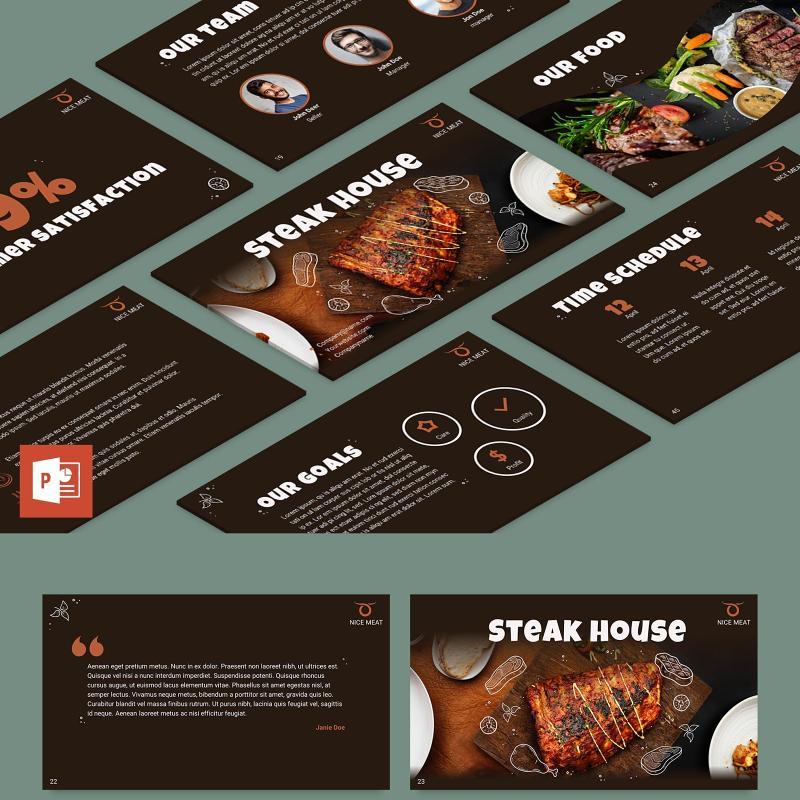 牛排美食餐厅PPT模板不含照片Steak House PowerPoint Presentation Template