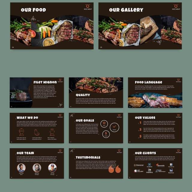 牛排美食餐厅PPT模板不含照片Steak House PowerPoint Presentation Template