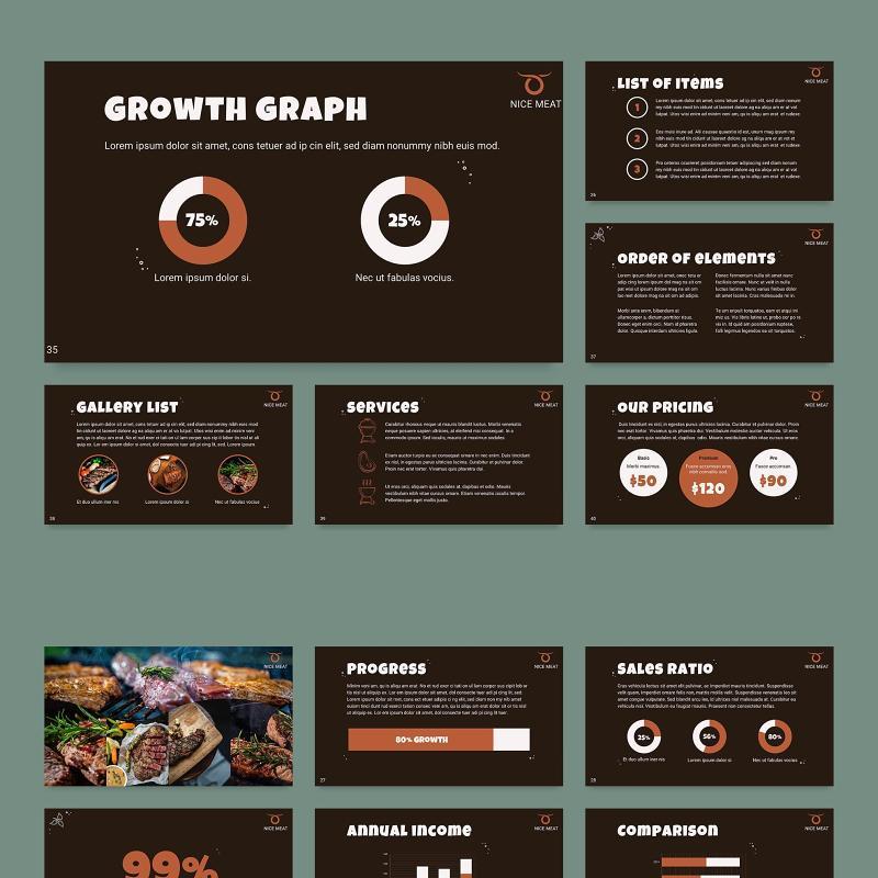 牛排美食餐厅PPT模板不含照片Steak House PowerPoint Presentation Template