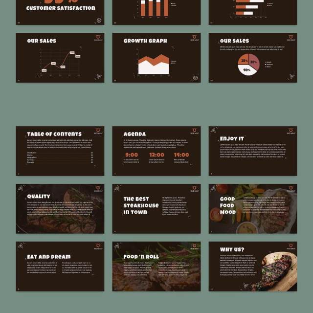 牛排美食餐厅PPT模板不含照片Steak House PowerPoint Presentation Template