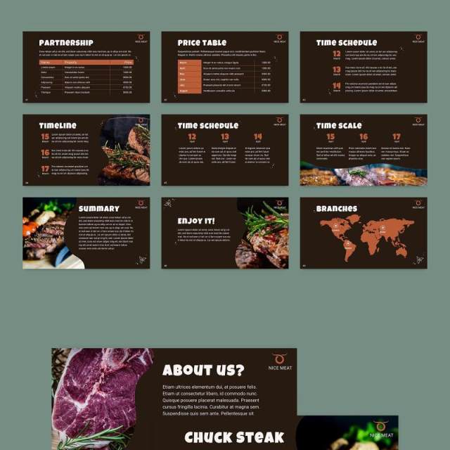 牛排美食餐厅PPT模板不含照片Steak House PowerPoint Presentation Template