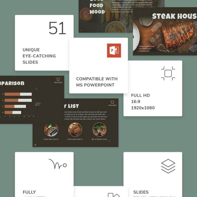 牛排美食餐厅PPT模板不含照片Steak House PowerPoint Presentation Template