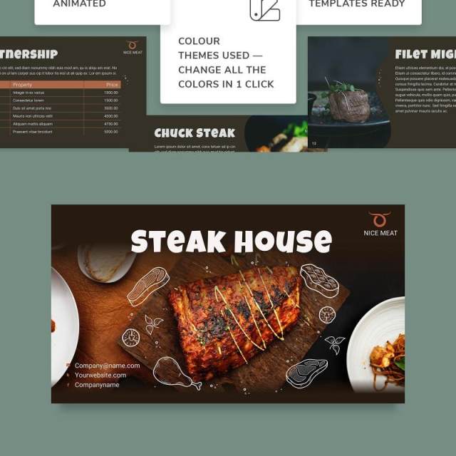 牛排美食餐厅PPT模板不含照片Steak House PowerPoint Presentation Template