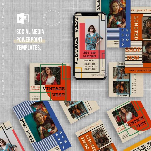 简约时尚手机竖版社交媒体PPT模板Social Media PowerPoint Template