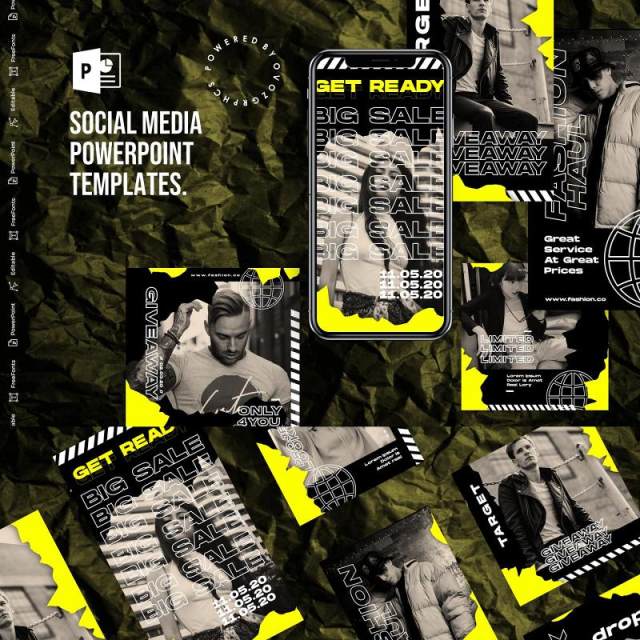 高端欧美手机竖版社交媒体杂志PPT版式模板不含照片Social Media PowerPoint Template