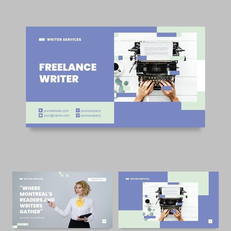 自由撰稿人作家文字编辑者PPT模板不含照片Freelance Writer PowerPoint Presentation Template