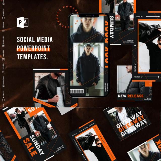 黑色手机竖版社交媒体杂志PPT版式模板Social Media PowerPoint Template 黑色手机竖版社交媒体杂志PPT版式模板Social Media PowerPoint Template