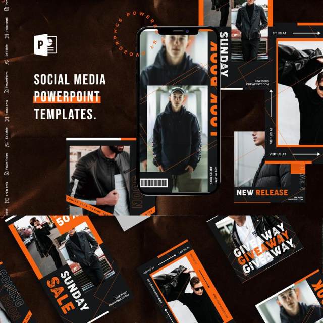 黑色手机竖版社交媒体杂志PPT版式模板Social Media PowerPoint Template