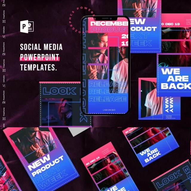 时尚渐变色手机竖版社交媒体杂志PPT版式模板Social Media PowerPoint Template