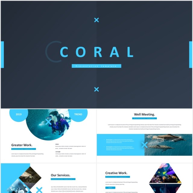 海底世界潜水项目计划报告国外PPT模板Coral - Powerpoint Template