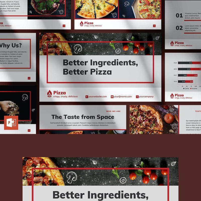 披萨餐厅餐饮美食商业报告PPT模板不含照片Pizza Restaurant PowerPoint Presentation Template