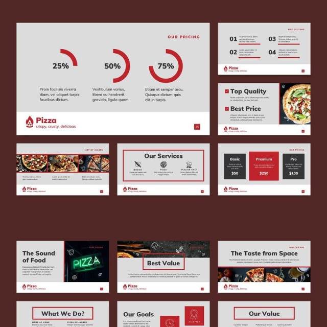 披萨餐厅餐饮美食商业报告PPT模板不含照片Pizza Restaurant PowerPoint Presentation Template