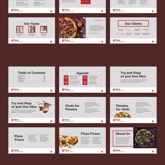 披萨餐厅餐饮美食商业报告PPT模板不含照片Pizza Restaurant PowerPoint Presentation Template