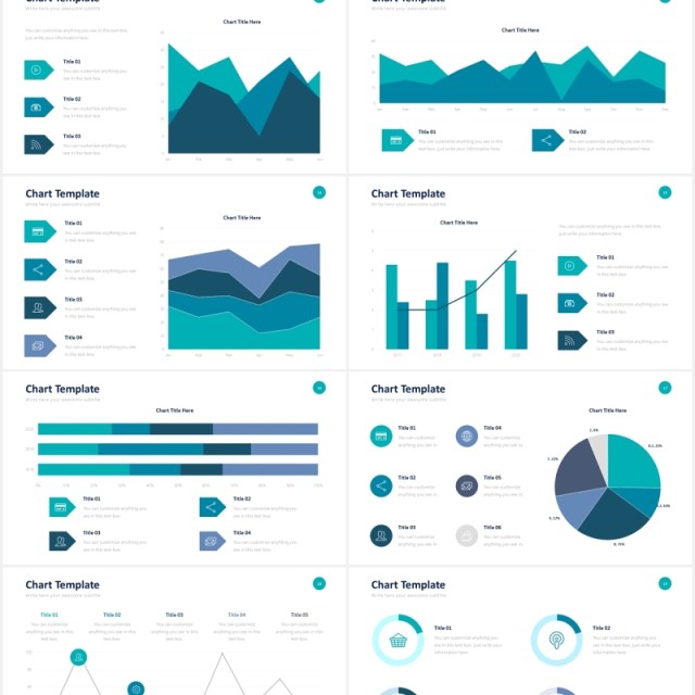 折线面积堆积图数据信息图表PPT素材Chart Slides Powerpoint Template