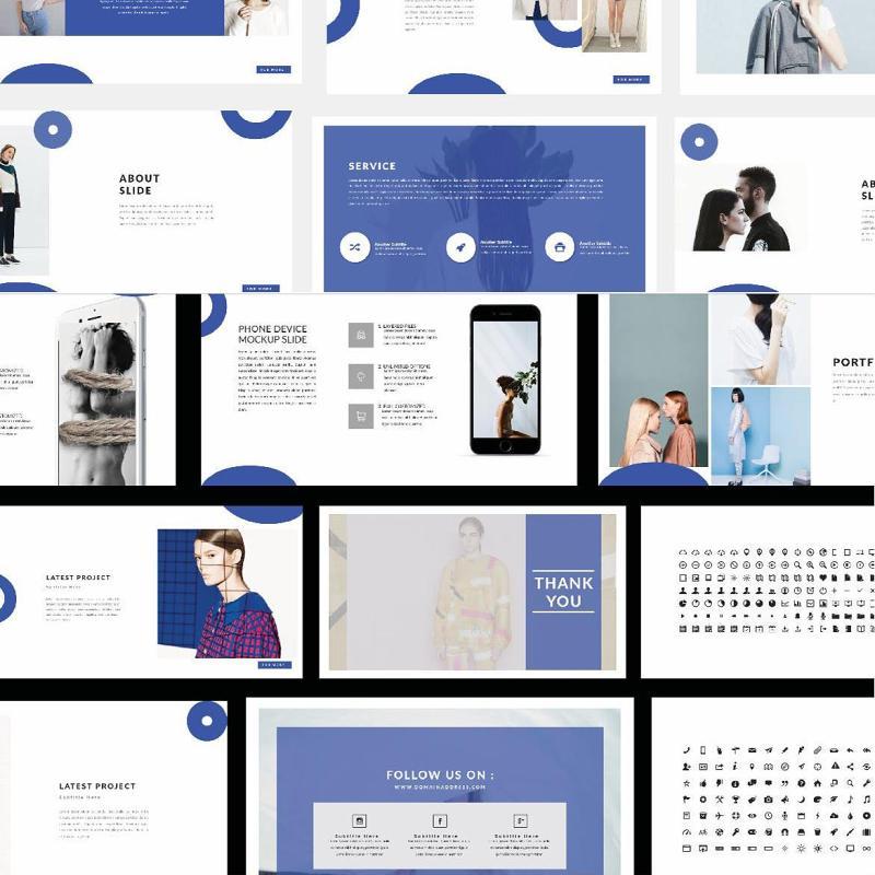 蓝色时尚造型师PPT模板版式设计MNML - Stylist Powerpoint