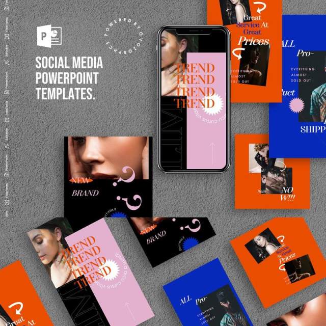 蓝红色手机竖版社交媒体PPT模板Social Media PowerPoint Template