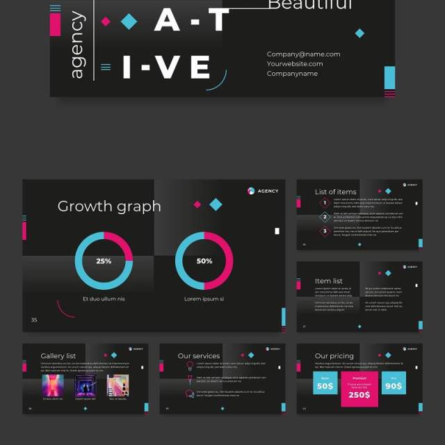 黑色创意广告策划公司宣传简介PPT模板不含照片Creative Agency PowerPoint Presentation Template