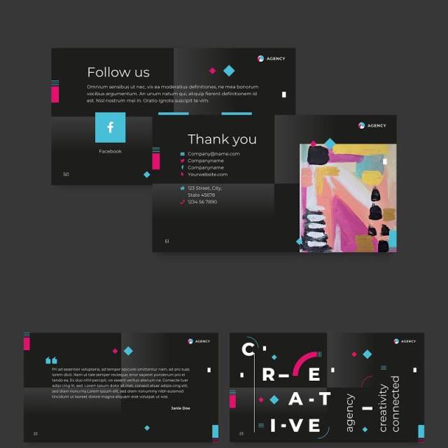 黑色创意广告策划公司宣传简介PPT模板不含照片Creative Agency PowerPoint Presentation Template