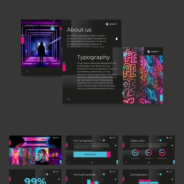 黑色创意广告策划公司宣传简介PPT模板不含照片Creative Agency PowerPoint Presentation Template