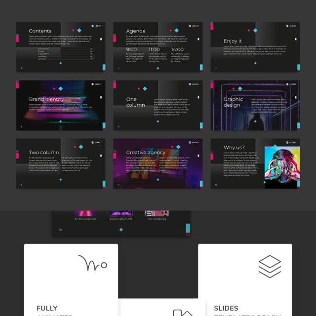 黑色创意广告策划公司宣传简介PPT模板不含照片Creative Agency PowerPoint Presentation Template