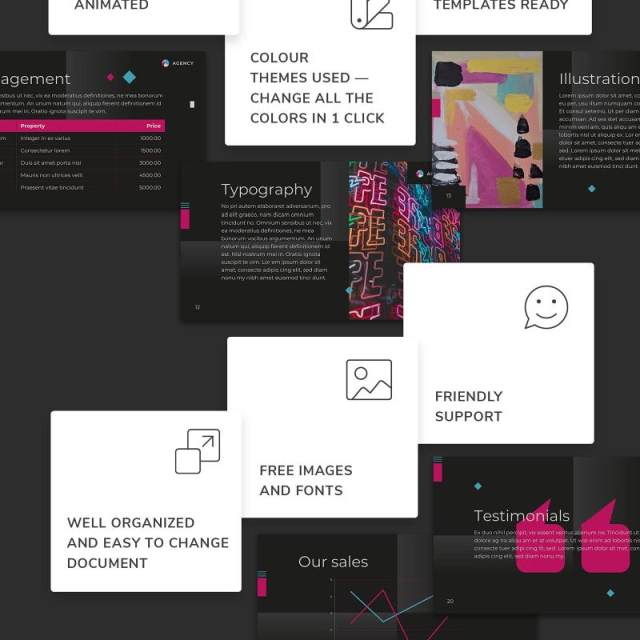 黑色创意广告策划公司宣传简介PPT模板不含照片Creative Agency PowerPoint Presentation Template