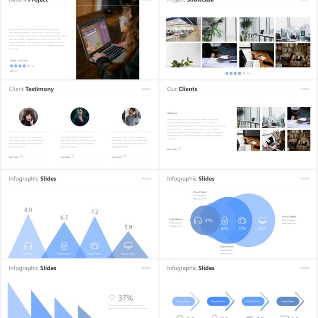 蓝色简约工作报告总结公司宣传PPT模板Numia - Blue