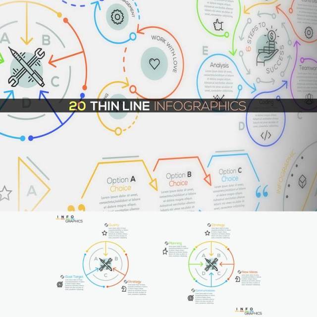 20组细线循环关系流程图箭头连接可视化信息图表AI矢量素材