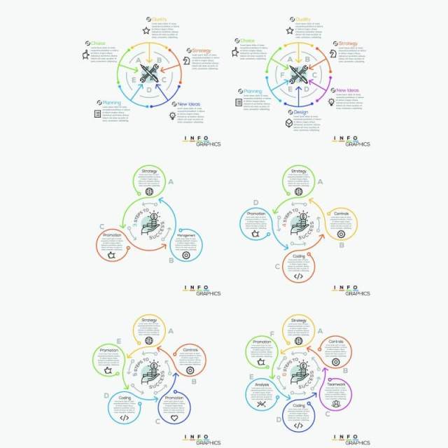 20组细线循环关系流程图箭头连接可视化信息图表AI矢量素材