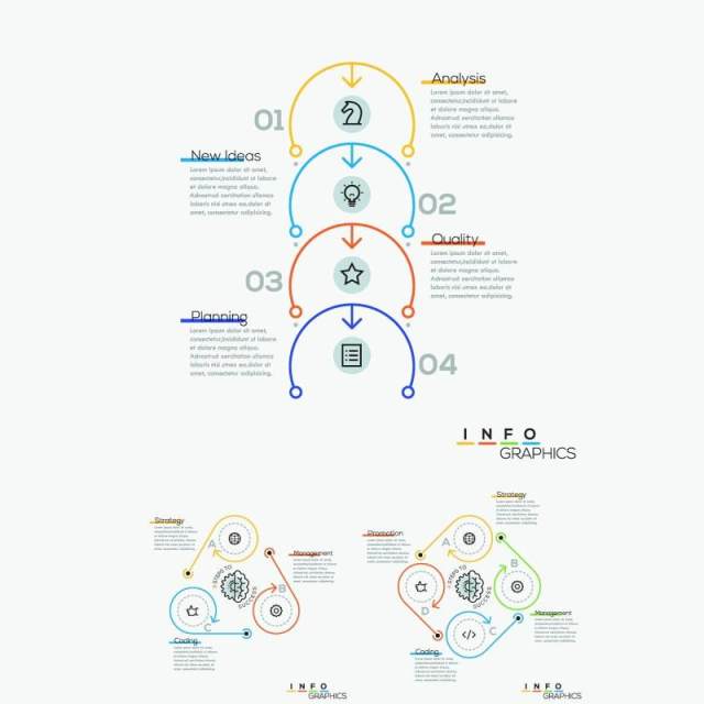 20组细线循环关系流程图箭头连接可视化信息图表AI矢量素材