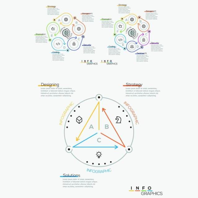 20组细线循环关系流程图箭头连接可视化信息图表AI矢量素材