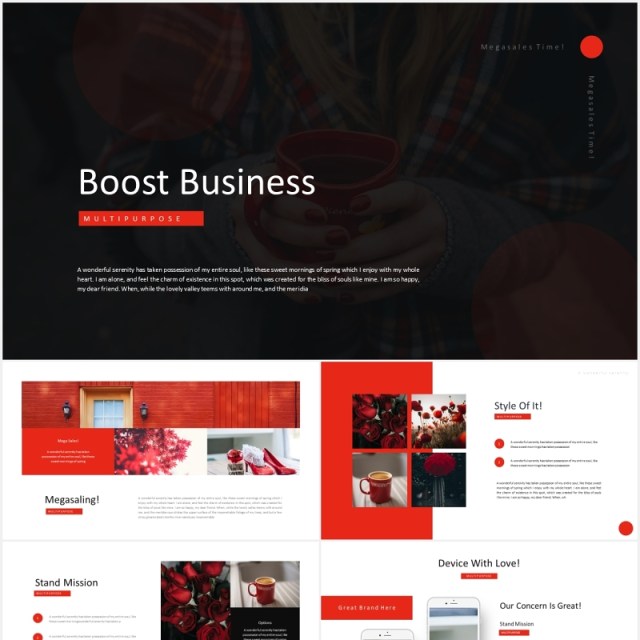 红色商业国外图片排版PPT模板Boost Business - Powerpoint Template