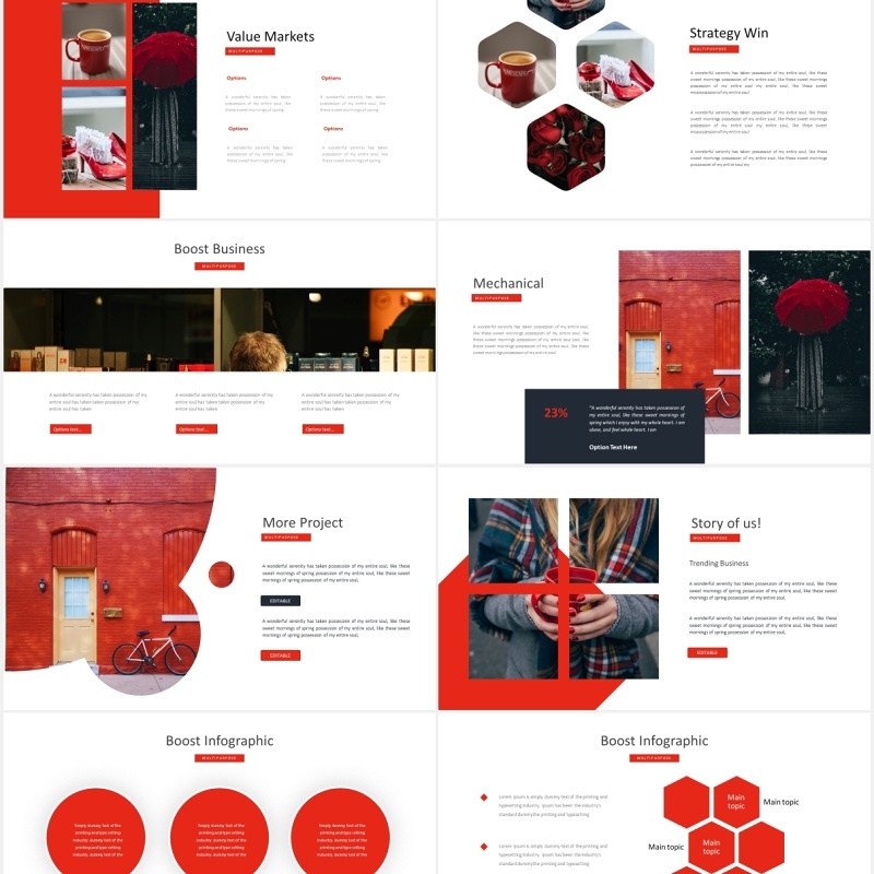 红色商业国外图片排版PPT模板Boost Business - Powerpoint Template