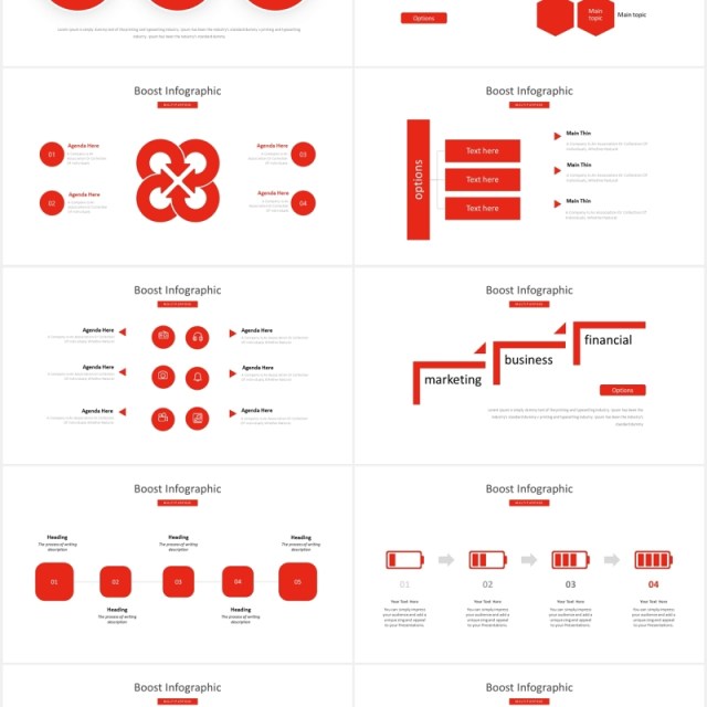 红色商业国外图片排版PPT模板Boost Business - Powerpoint Template
