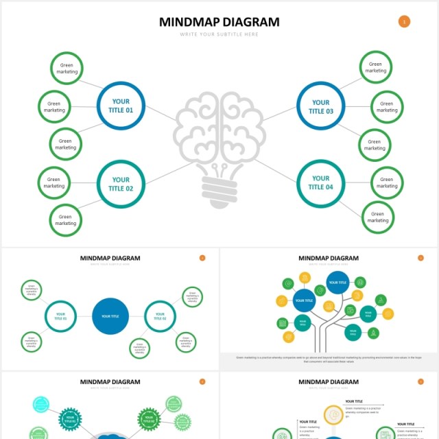 思维导图头脑风暴思维树PPT图表素材Mindmap Slides Powerpoint Template