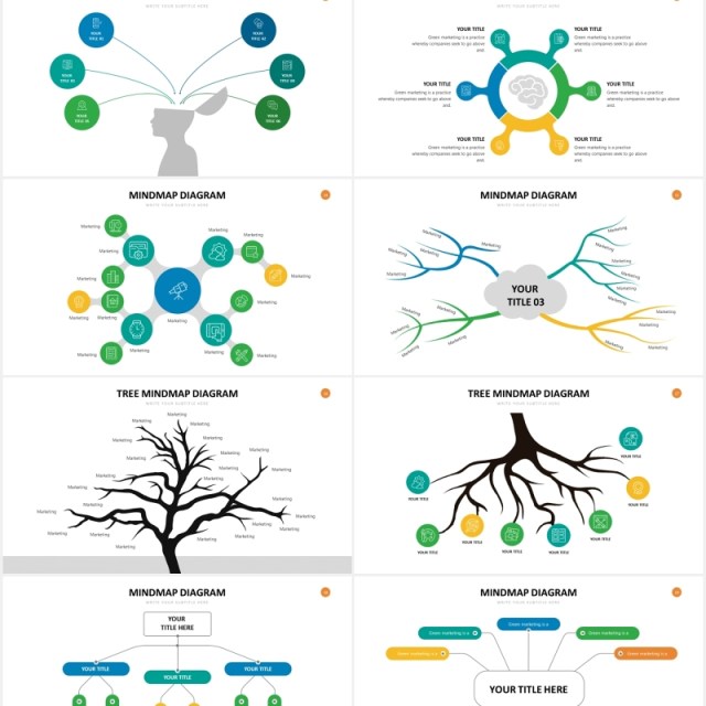 思维导图头脑风暴思维树PPT图表素材Mindmap Slides Powerpoint Template