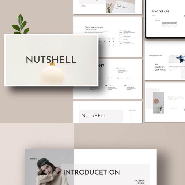 清新简约创意公司介绍PPT模板不含照片NutSell Clean Minimal Powerpoint Business