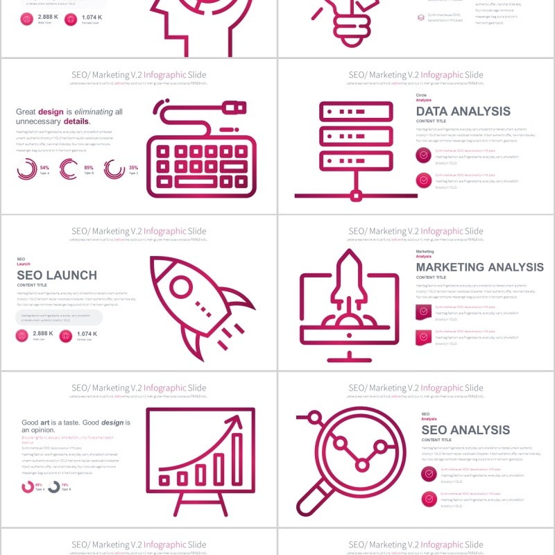 搜索引擎优化营销PPT信息图表素材SEO Marketing V.2 PowerPoint Infographics Slides