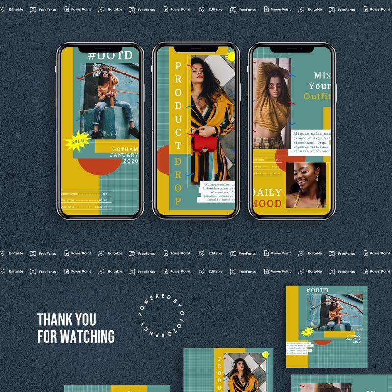 格子底纹手机竖版社交媒体PPT模板Social Media PowerPoint Template