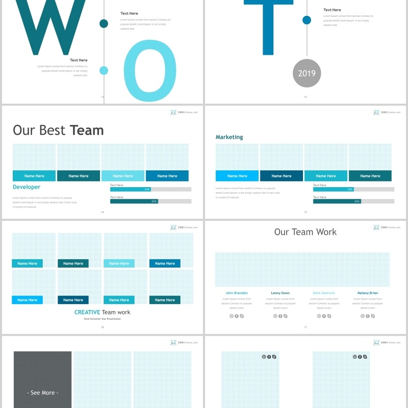 蓝色公司团队展示介绍PPT模板版式设计zorex powerpoint template