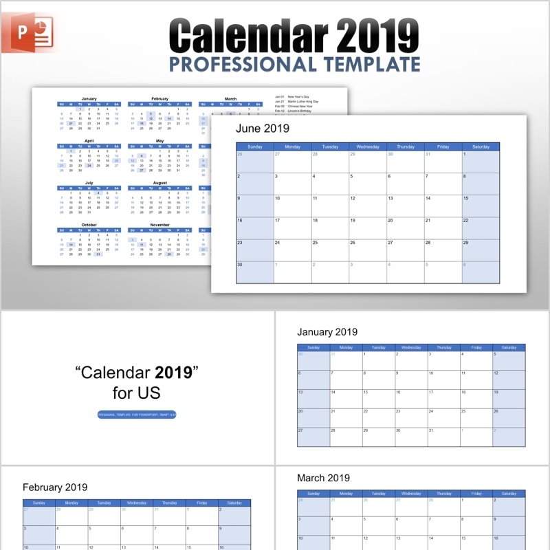 2019年日历PPT模板素材元素calendar 2019 for powerpointcalendar