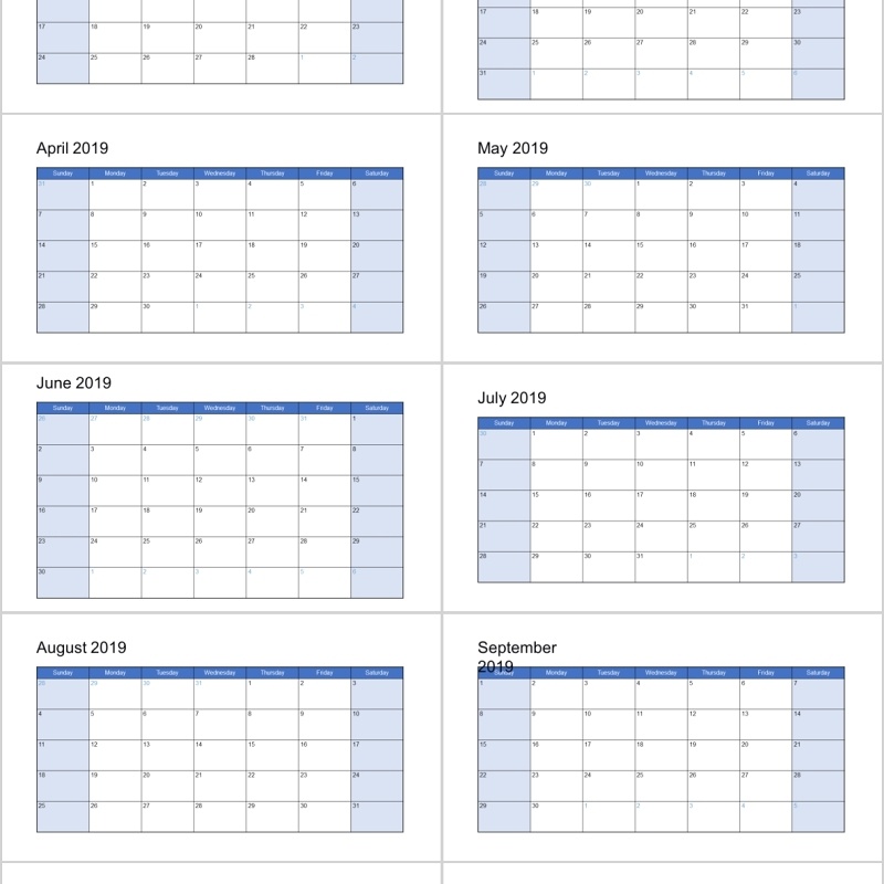 2019年日历PPT模板素材元素calendar 2019 for powerpointcalendar