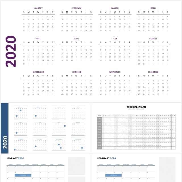 2020年日历月份时间计划安排图表PPT素材Calendar Powerpoint Slides