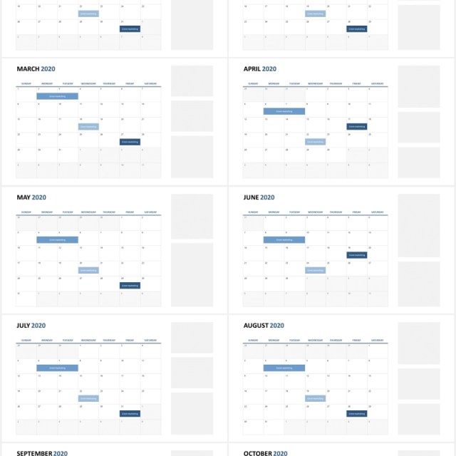 2020年日历月份时间计划安排图表PPT素材Calendar Powerpoint Slides