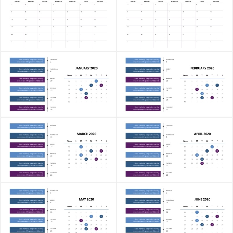 2020年日历月份时间计划安排图表PPT素材Calendar Powerpoint Slides
