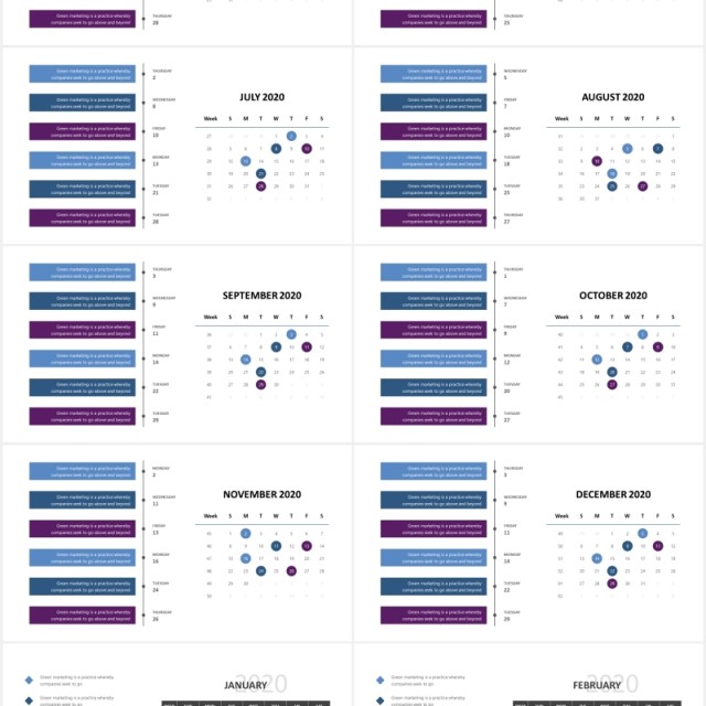 2020年日历月份时间计划安排图表PPT素材Calendar Powerpoint Slides