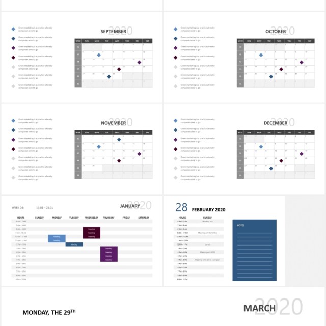 2020年日历月份时间计划安排图表PPT素材Calendar Powerpoint Slides