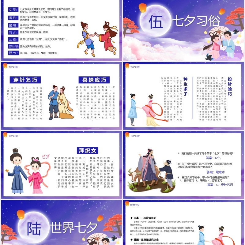 蓝色情定七夕情人节主题介绍PPT模板