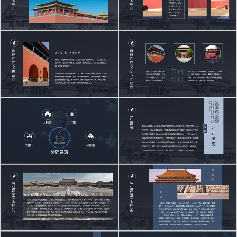 深蓝色故宫主题PPT模板