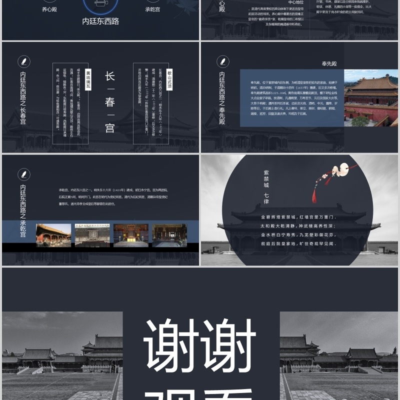 深蓝色故宫主题PPT模板