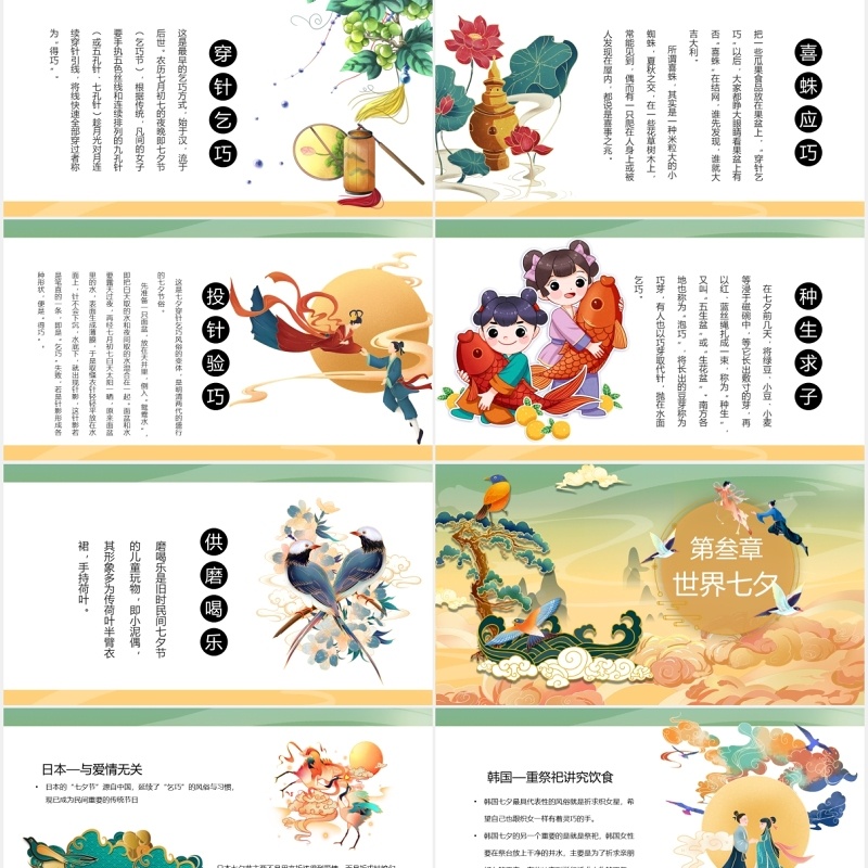 古风国潮风中国风传统节日七夕介绍动态PPT模板